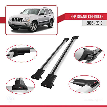 Jeep Grand Cherokee 3 (WK) 2005-2010 Arası ile Uyumlu FLY Model Ara Atkı Tavan Barı Gri 2 Adet