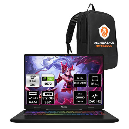 MSI Crosshair 16 HX AI Ultra 9 275HX 32GB 512GB SSD RTX5070/8GB 115W 16" 2K QHD+ 240Hz FDOS Gaming
