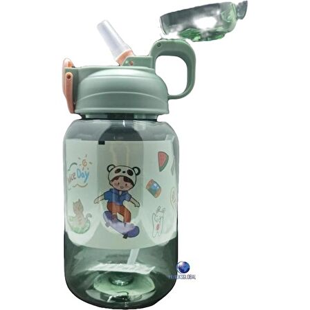 Vagonlife Kalın Pipetli Kilitli Kapak 600 ml Okul Su MatarasI YEŞİL