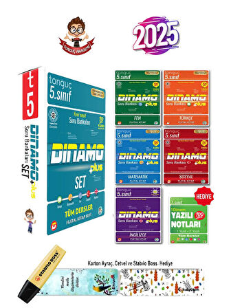 tonguç Akademi 5. Sınıf Dinamo Tüm Dersler Soru Bankası Set 2025+ yazılçı notları+ stabilo kırmızı renk fosforlu kalem 