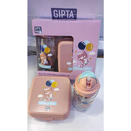 Gıpta Blue-Me Tritan Pipetli Matara + Desenli Beslenme Kabı Set