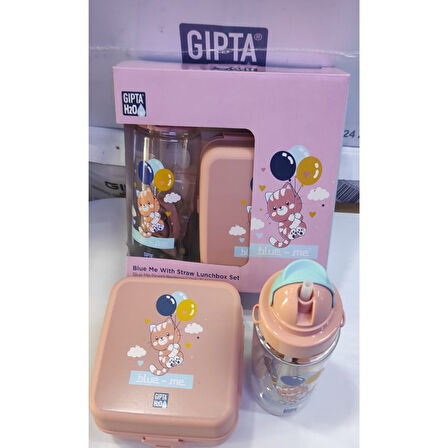 Gıpta Blue-Me Tritan Pipetli Matara + Desenli Beslenme Kabı Set