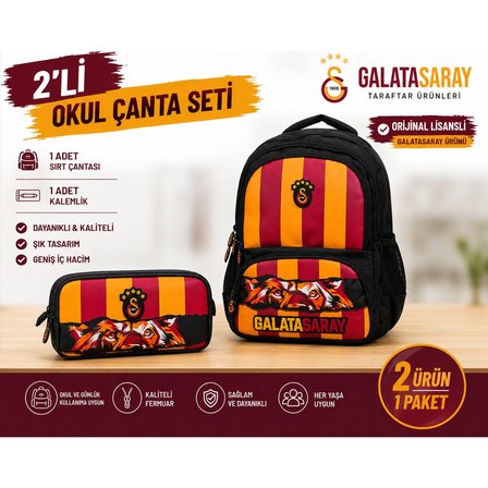 Galatasaray Lisanslı Aslan Desenli Beslenme Çantası 26570+ Kalemlik 26571