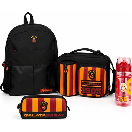 Galatasaray Lisanslı Su Geçirmez Siyah Sırt Çantası 26514+ Beslenme Çantası 26927+ Kalemlik 26578+ Matara 26567