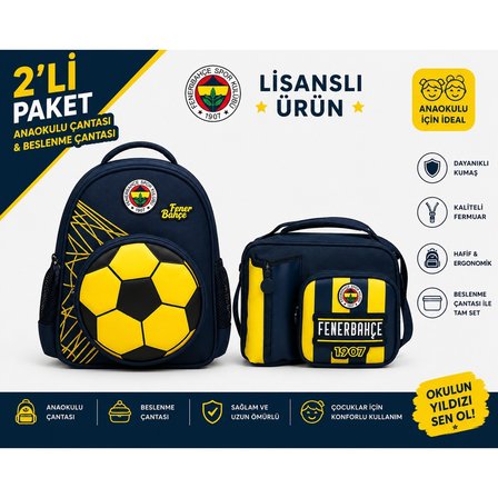 Fenerbahçe 3D Suni Deri Anaokulu Çantası 26785+ Beslenme Çantası 26760