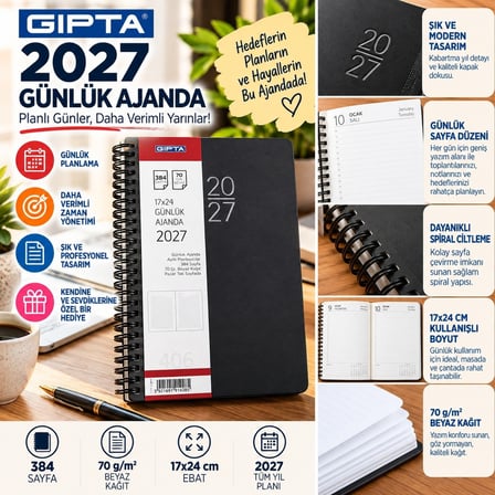 Gıpta 406-Sek 17x24 Günlük Ajanda Eko Spiralli Siyah
