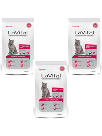 Lavital Somon Balıklı Kısırlaştırılmış Kuru Kedi Maması 1.5 Kg*3 Adet