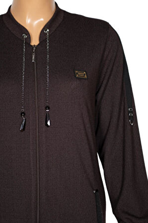 Hesna Kadın Zeren Büyük Beden Baharlık Boydan Kahverengi Pardesü