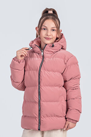 Kız Çocuk Kapüşonlu Nova Kumaş Kışlık Mont KM1010