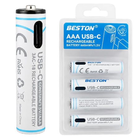 Beston 3AC-18 AAA 1.5V 660Mwh Type-C Şarj Edilebilir 4'Lü Li-Ion Lityum İnce Pil Seti