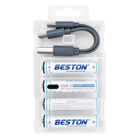 Beston 3AC-18 AAA 1.5V 660Mwh Type-C Şarj Edilebilir 4'Lü Li-Ion Lityum İnce Pil Seti