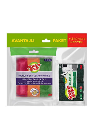 Scotch Brite Mikrofiber 3lü Bez + 2li Sünger Fırsat Paketi