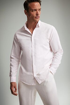 DeFacto Regular Fit Polo Yaka Keten Yazlık Uzun Kollu Gömlek E1729AX25SPPN185