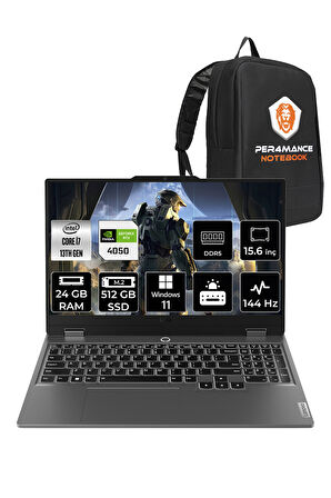 Lenovo LOQ i7 13650HX 24GB 512GB SSD RTX4050/6GB 105W 15.6" FHD 144Hz W11H Gaming Laptop & PER4 Çanta