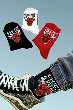 3 Adet Unisex Soket Çorap Chicago Bulls 36-42 Nu.