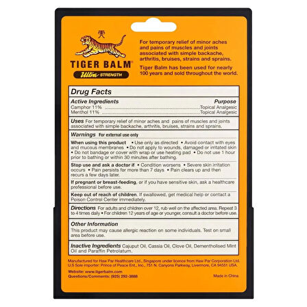 Tiger Balm Ultra Strength  Ağrı, Yatıştırıcı Merhem, Ultra Güçlü Kas Ovucu Kaplan Balsamı Merhem 10gr