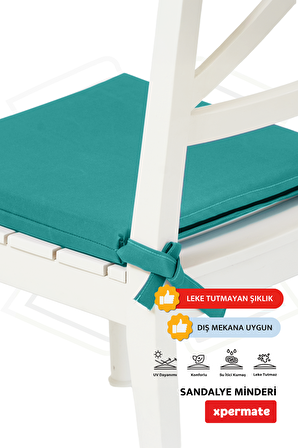 XPERMATE Fermuarlı Sandalye Minderi Su İtici Kumaş 40x40 cm Sünger Sandalye Minderi Bağcıklı Turkuaz