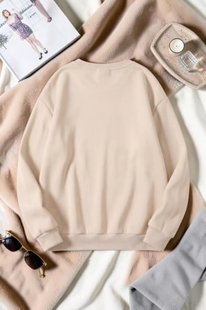 Unisex Kalp Baskılı Bisiklet Yaka Sweatshirt