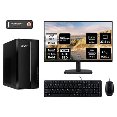 Acer Aspire TC1760 i5 12400 16GB 4TB SSD RX550/4GB FDOS DT.BHUEM.005 MASAÜSTÜ PC & 23.8" MONİTÖR