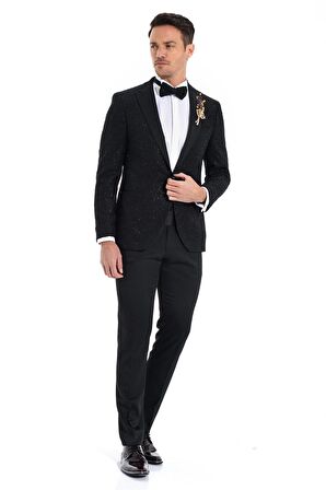  Siyah Slim Fit Jakarlı Smokin