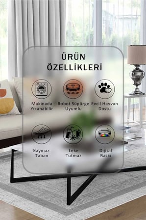 Yıkanabilir Kaymaz Taban Dijital Baskılı Halı ve Yolluk – Leke Tutmaz Salon & Mutfak Halısı