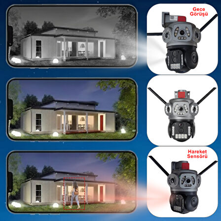 Apronx 9MP 10x Zoom Wifi Kamera | 3 Lens Üçlü Görüş PTZ Güvenlik Kamerası | Dış Mekan Su Geçirmez