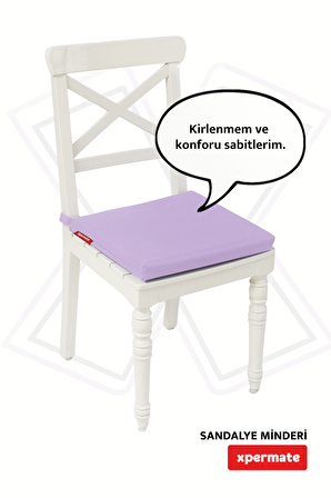 XPERMATE Fermuarlı Sandalye Minderi Su İtici Kumaş 40x40 cm Sünger Sandalye Minderi Bağcıklı Lila
