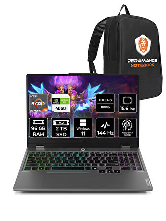 Lenovo LOQ AI R5 8645HS 96GB 2TB SSD RTX4050/6GB 105W FHD 15.6" W11P Gaming Laptop & PER4 ÇANTA