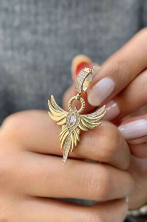Kanat Detaylı Gold Zirkon Küpe
