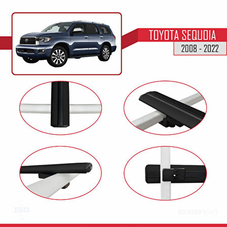 Toyota Sequoia 2008-2022 Arası ile Uyumlu BASIC Model Ara Atkı Tavan Barı Siyah 2 Adet