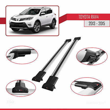 Toyota RAV4 IV (XA40) Pre-Facelift 2013-2015 Arası ile Uyumlu FLY Model Ara Atkı Tavan Barı Gri 2 Adet