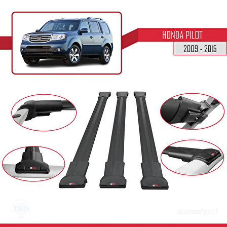 Honda Pilot 2 2009-2015 Arası ile Uyumlu FLY Model Ara Atkı Tavan Barı Siyah 3 Adet