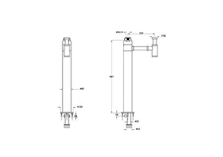 Artema A45161 Yerden Lavabo Sifonu (Uzun), Krom