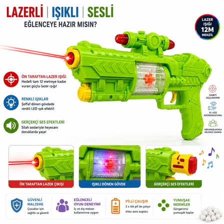 Lazerli Işıklı Sesli Döner Gövdeli Oyuncak Uzay Silahı