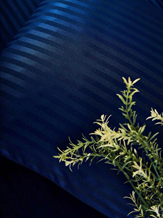 160x200 Tek Kişilik Çizgili Saten Nevresim Takımı - Indigo Mavi