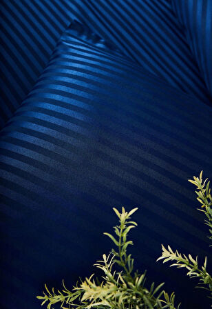 160x200 Tek Kişilik Çizgili Saten Nevresim Takımı - Indigo Mavi