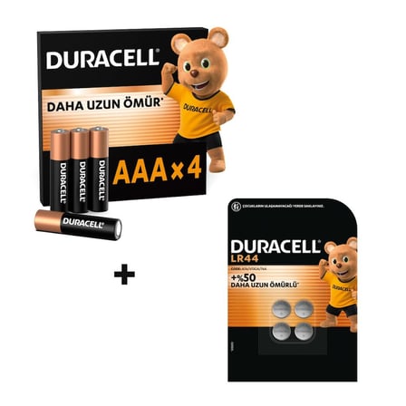 DURACELL BASIC AAA İnce Alkalin Kalem Pil (4'lü Paket) & DURACELL LR44 Alkalin Özel Pil (4'lü Paket)