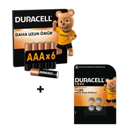 DURACELL BASIC AAA İnce Alkalin Kalem Pil (6'lı Paket) & DURACELL LR44 Alkalin Özel Pil (4'lü Paket)