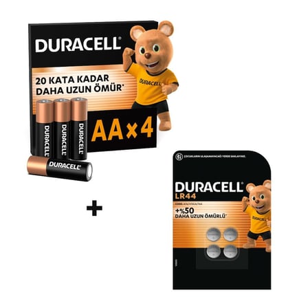 DURACELL BASIC AA Alkalin Kalem Pil (4'lü Paket) & DURACELL LR44 Alkalin Özel Pil (4'lü Paket)