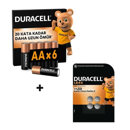 DURACELL BASIC AA Alkalin Kalem Pil (6'lı Paket) & DURACELL LR44 Alkalin Özel Pil (4'lü Paket)