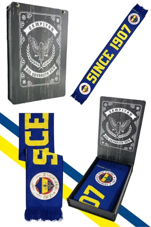 Fenerbahçe Sarı Lacivert Since 1907 Unisex Dokuma Atkı Lazer Kutu Hediyeli