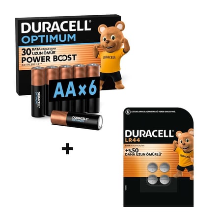 DURACELL OPTIMUM AA Alkalin Kalem Pil (6'lı Paket) & DURACELL LR44 Alkalin Özel Pil (4'lü Paket)