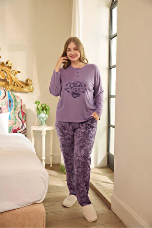Aydoğan Kadın Suzi Büyük Beden Termal Mistik Mor Pijama Takım 0679