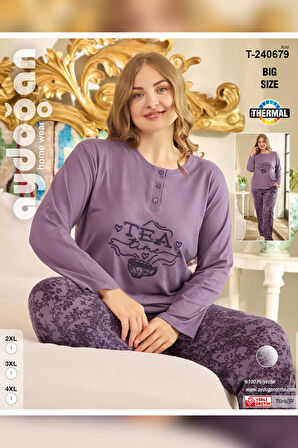 Aydoğan Kadın Suzi Büyük Beden Termal Mistik Mor Pijama Takım 0679