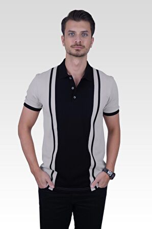 Gri Siyah Çift Renkli Polo Tişört