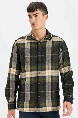 DeFacto Regular Fit Polo Yaka Kareli Flanel Uzun Kollu Gömlek D5835AX24AUNV64
