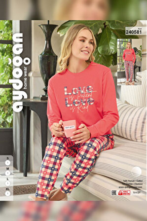 Aydoğan Kadın Sezin Love Is Patient Love Mercan Pijama Takım 0581