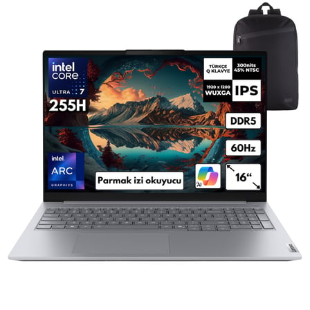 Lenovo Thinkbook U7-255H 32-GBDDR5 512 GB Intel Arc Graphics 16" WUXGA Windows 11 Pro + HMF Sırt Çantası 21SK007UTXHMF37