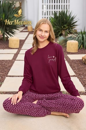 Aydoğan Kadın Asya Love Yourself Vişne Termal Pijama Takımı 250623