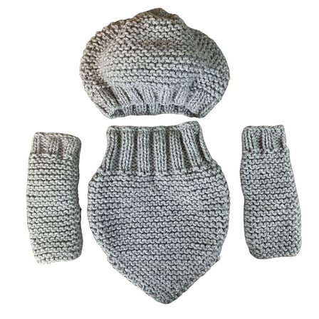 Uretti - Emine 9106 8920 El Örgüsü Kadın Bere Boyunluk Eldiven 3’lü Kışlık Akrilik Örgü Set - Gri